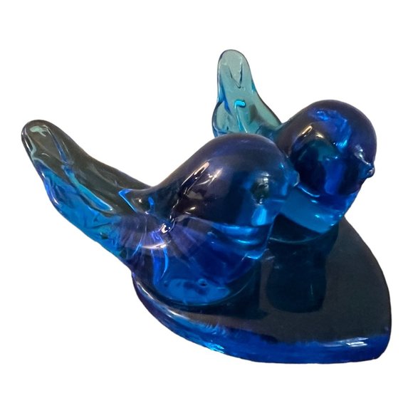 Unbranded Other - Vintage Blown Art Glass Cobalt Blue Birds of Happiness Love Birds on a Heart